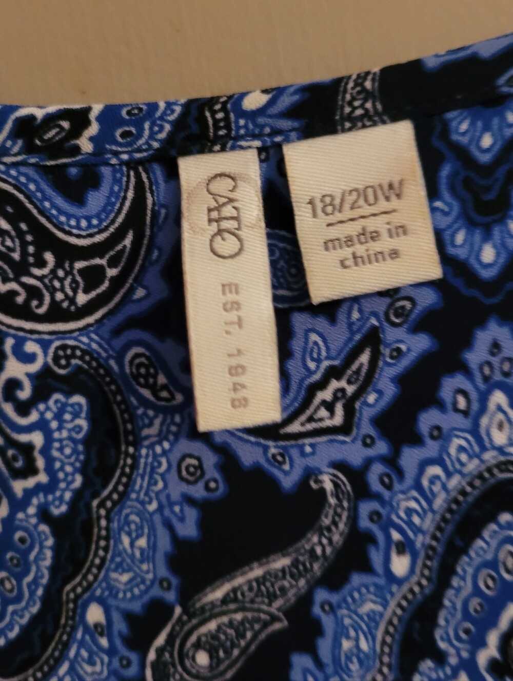 Cato 18/20 W Blue Paisley Peasant Blouse - Picture 2 of 3